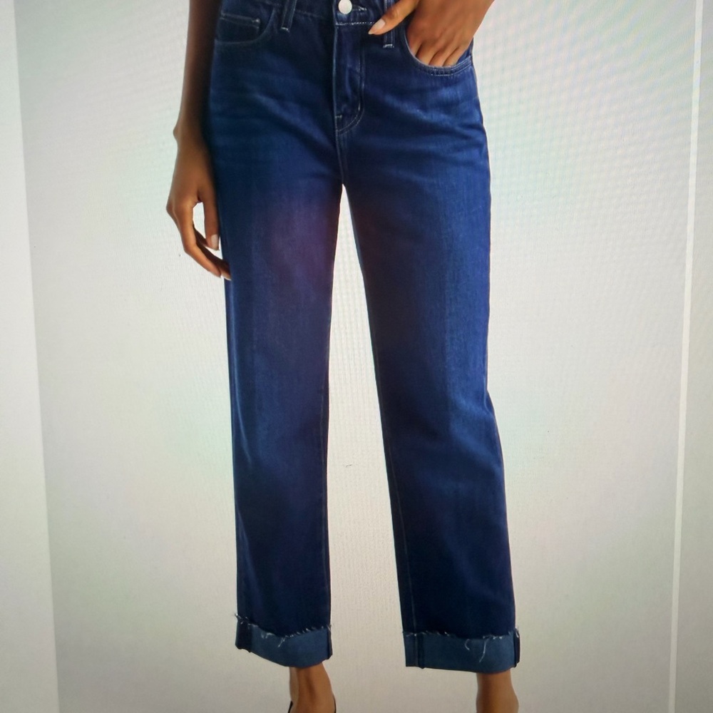 L'AGENCE Maribel Dark Blue high rise cuff Straight Leg Jeans